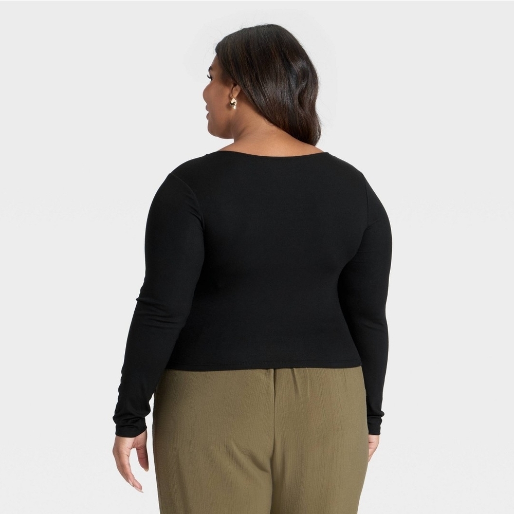 Women's Slim Fit Long Sleeve Corset Top - A New Day Black 2X - Picture 2 of 2